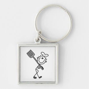 Stokfiguur Chef Met Vork Sleutelhanger