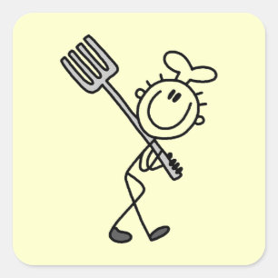 Stokfiguur Chef Met Vork Vierkante Sticker