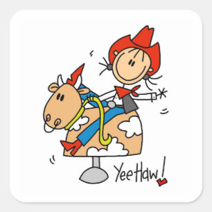 Stokfiguur Cowgirl Yee Haw T-shirts en cadeaus Vierkante Sticker