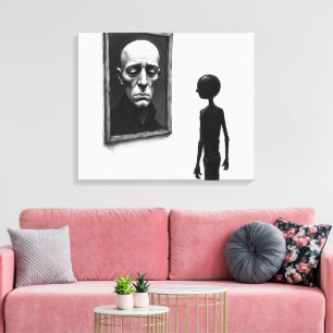 Stokfiguur die staart naar een portret van een kal canvas afdruk