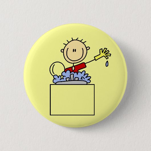 Stokfiguur doet afwas ronde button 5,7 cm (Voorkant)