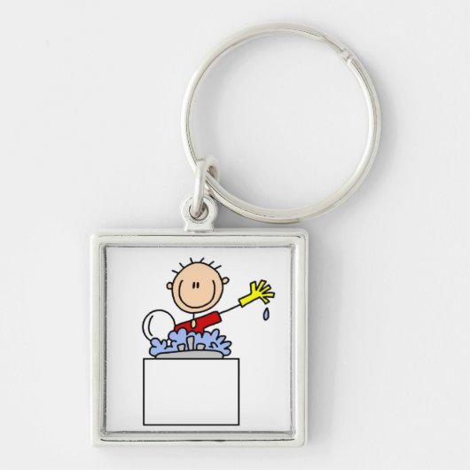 Stokfiguur doet afwas sleutelhanger (Voorkant)