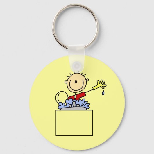 Stokfiguur doet afwas sleutelhanger (Voorkant)