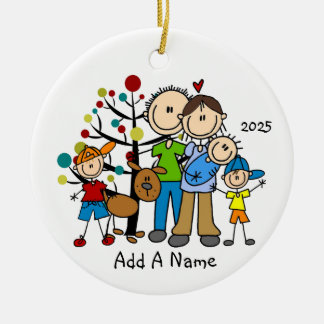 Stokfiguur Familie 3 Kinderen en Hond Keramisch Ornament