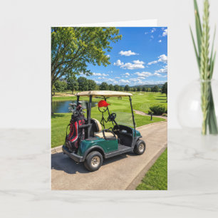 Stokfiguur Golfer in een Golfkar Kaart