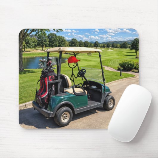 Stokfiguur Golfer in een Golfkar Muismat (Met muis)