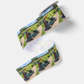 Stokfiguur Golfer in een Golfkar Satijnen Lint (Achterkant)