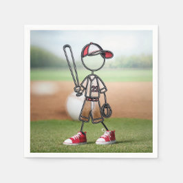 Stokfiguur honkbalspeler in rode sneakers servet
