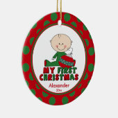 Stokfiguur Jongen Baby's Eerste Kerstbal Keramisch Ornament (Rechts)