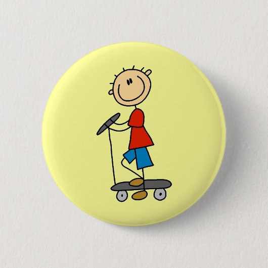 Stokfiguur Jongen op Step Ronde Button 5,7 Cm (Voorkant)
