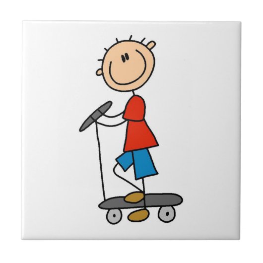Stokfiguur Jongen op Step Tegeltje (Voorkant)