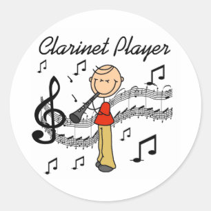 Stokfiguur Mannelijke Klarinetspeler T-shirts en C Ronde Sticker