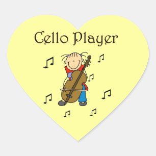Stokfiguur Meisje Cellospeler T-shirts en Cadeaus Hart Sticker
