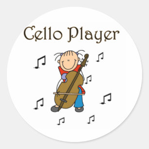 Stokfiguur Meisje Cellospeler T-shirts en Cadeaus Ronde Sticker