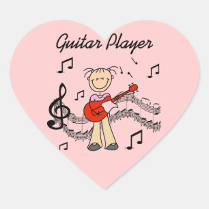 Stokfiguur Meisje Gitarist T-shirts en Cadeaus Hart Sticker