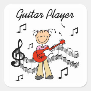 Stokfiguur Meisje Gitarist T-shirts en Cadeaus Vierkante Sticker