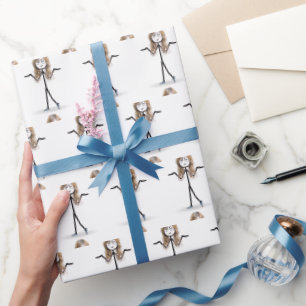 Stokfiguur Meisje Met Bril Sneakers Cadeaupapier
