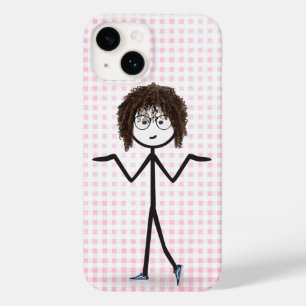 Stokfiguur meisje met sneakers op geruit Case-Mate iPhone 14 hoesje