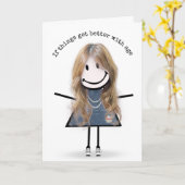 Stokfiguur Meisje Met Sportschoenen Verjaardag Hum Kaart (Gele Bloem)