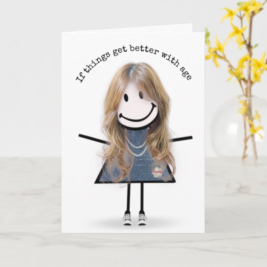 Stokfiguur Meisje Met Sportschoenen Verjaardag Hum Kaart (Gele Bloem)