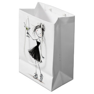 Stokfiguur meisje met verjaardagsmartini medium cadeauzakje