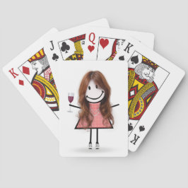 Stokfiguur meisje met wijn glas pokerkaarten