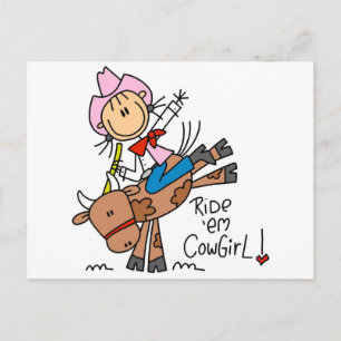 Stokfiguur Meisje Ride Em Cowgirl T-shirts en Cade Briefkaart