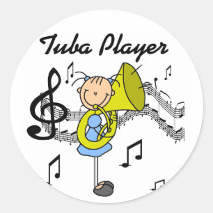 Stokfiguur Meisje Tuba Speelster T-shirts en Cadea Ronde Sticker