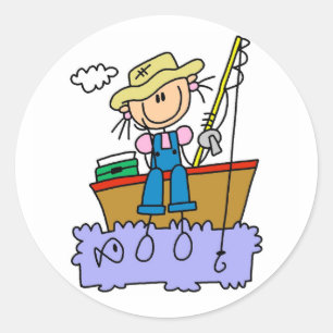 Stokfiguur Meisje Vissen Ronde Sticker