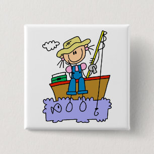 Stokfiguur Meisje Vissen Vierkante Button 5,1 Cm