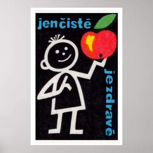 Stokfiguur met Apple Matchbox-kunstprint Poster (Voorkant)