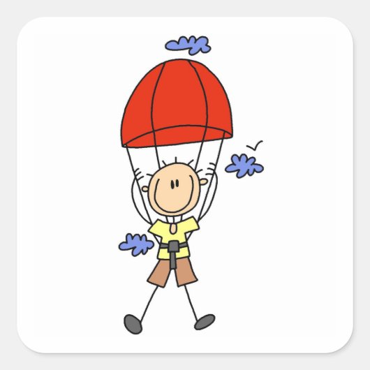Stokfiguur Skydiven Vierkante Sticker (Voorkant)