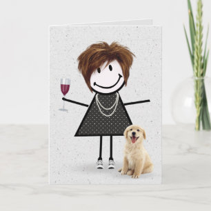 Stokfiguur verjaardagsmeisje met Goud Retriever Kaart