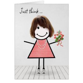 Stokfiguurmeisje met verjaardagsboeket