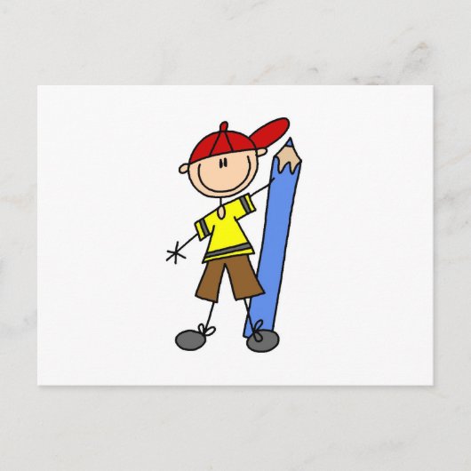 Stokjongen Met Potlood Briefkaart (Voorkant)