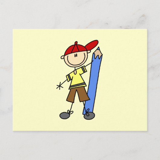 Stokjongen Met Potlood Briefkaart (Voorkant)