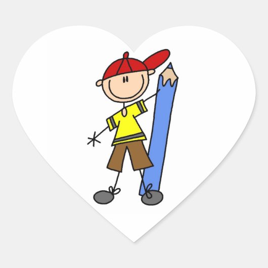 Stokjongen Met Potlood Hart Sticker (Voorkant)
