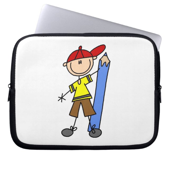 Stokjongen Met Potlood Laptop Sleeve (Voorkant)