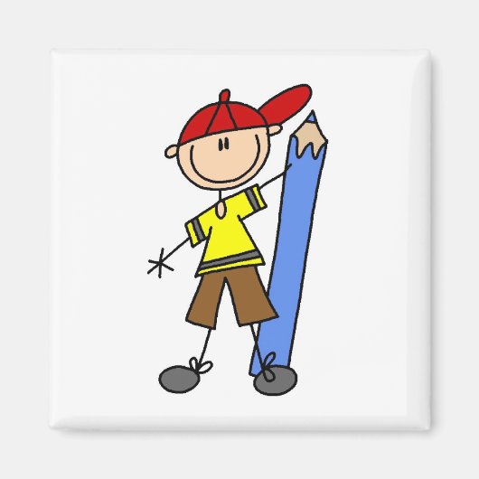 Stokjongen Met Potlood Magneet (Voorkant)