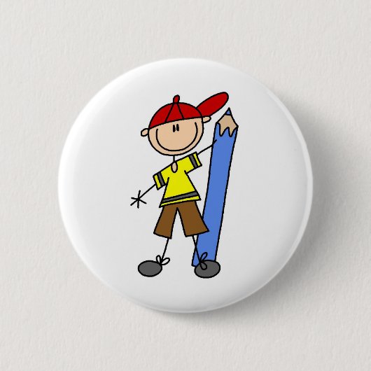Stokjongen Met Potlood Ronde Button 5,7 Cm (Voorkant)