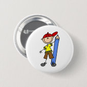 Stokjongen Met Potlood Ronde Button 5,7 Cm (Voorkant /achterkant)