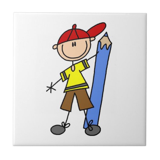 Stokjongen Met Potlood Tegeltje (Voorkant)