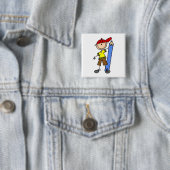 Stokjongen Met Potlood Vierkante Button 5,1 Cm (In situ)