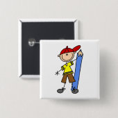 Stokjongen Met Potlood Vierkante Button 5,1 Cm (Voorkant /achterkant)