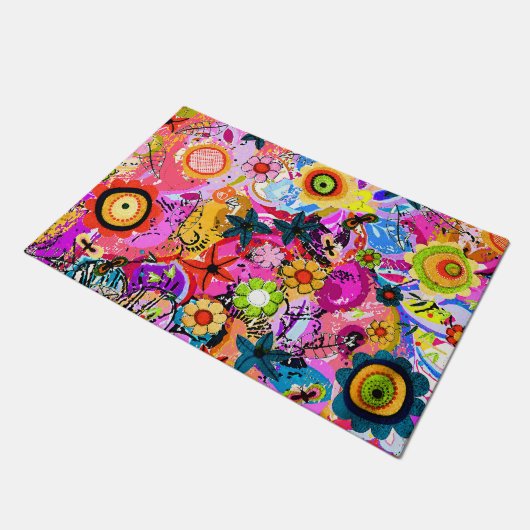 Stokkleurige abstracte natuur insecten deurmat (Schuin)