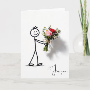 Stokmannetje Met Bloemenboeket Kaart