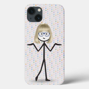 Stokpoppetje met blauwe bril op stippen Case-Mate iPhone case