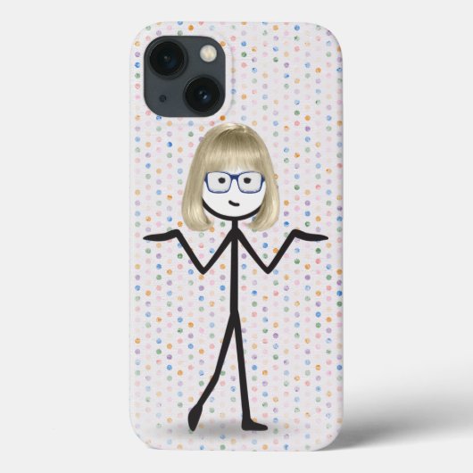 Stokpoppetje met blauwe bril op stippen Case-Mate iPhone case (Achterkant)