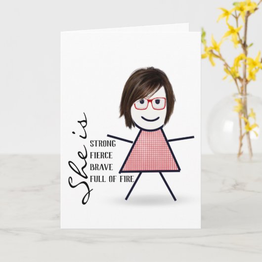 Stokpoppetje met haar voor zus kaart (Gele Bloem)