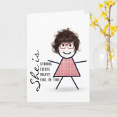 Stokpoppetje met haar voor zus kaart (Gele Bloem)